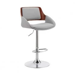 Colby 25-43 in. Adjustable Height High Back Grey Faux Leather and Chrome Finish Bar Stool by Armen Living