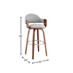 Daxton 26 in. Counter Height High Back Grey Faux Leather and Walnut Wood Stool by Armen Living -Armen Living Online Shop gray walnut armen living bar stools lcdxbawagr26 40 1000