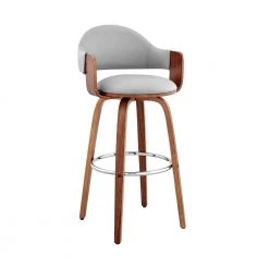 Daxton 26 in. Counter Height High Back Grey Faux Leather and Walnut Wood Stool by Armen Living