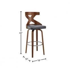 Gayle 44 in. Bar Height Swivel High Back Grey Faux Leather and Walnut Wood Bar Stool by Armen Living -Armen Living Online Shop gray walnut armen living bar stools lcggbawagr30 40 1000