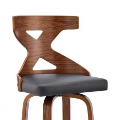 Gayle 44 in. Bar Height Swivel High Back Grey Faux Leather and Walnut Wood Bar Stool by Armen Living -Armen Living Online Shop gray walnut armen living bar stools lcggbawagr30 44 1000