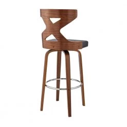 Gayle 44 in. Bar Height Swivel High Back Grey Faux Leather and Walnut Wood Bar Stool by Armen Living -Armen Living Online Shop gray walnut armen living bar stools lcggbawagr30 4f 1000