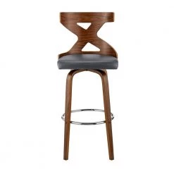 Gayle 44 in. Bar Height Swivel High Back Grey Faux Leather and Walnut Wood Bar Stool by Armen Living -Armen Living Online Shop gray walnut armen living bar stools lcggbawagr30 c3 1000