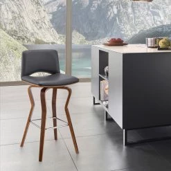 Gerty 40 in. Bar Height Low Back Swivel Grey Faux Leather and Walnut Wood Bar Stool by Armen Living -Armen Living Online Shop gray walnut armen living bar stools lcgybawagr30 31 1000