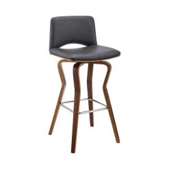 Gerty 40 in. Bar Height Low Back Swivel Grey Faux Leather and Walnut Wood Bar Stool by Armen Living