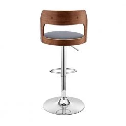 Itzan Adjustable 25-33 in. Seat Height Low Back Swivel Grey Faux Leather/Walnut Wood Bar Stool Chrome Base 43 in. Height by Armen Living -Armen Living Online Shop gray walnut armen living bar stools lcitbawagr 1f 1000