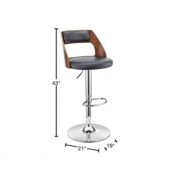 Itzan Adjustable 25-33 in. Seat Height Low Back Swivel Grey Faux Leather/Walnut Wood Bar Stool Chrome Base 43 in. Height by Armen Living -Armen Living Online Shop gray walnut armen living bar stools lcitbawagr 40 1000