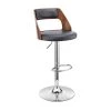 Itzan Adjustable 25-33 in. Seat Height Low Back Swivel Grey Faux Leather/Walnut Wood Bar Stool Chrome Base 43 in. Height by Armen Living -Armen Living Online Shop gray walnut armen living bar stools lcitbawagr 64 1000