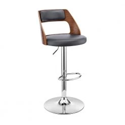 Itzan Adjustable 25-33 in. Seat Height Low Back Swivel Grey Faux Leather/Walnut Wood Bar Stool Chrome Base 43 in. Height by Armen Living