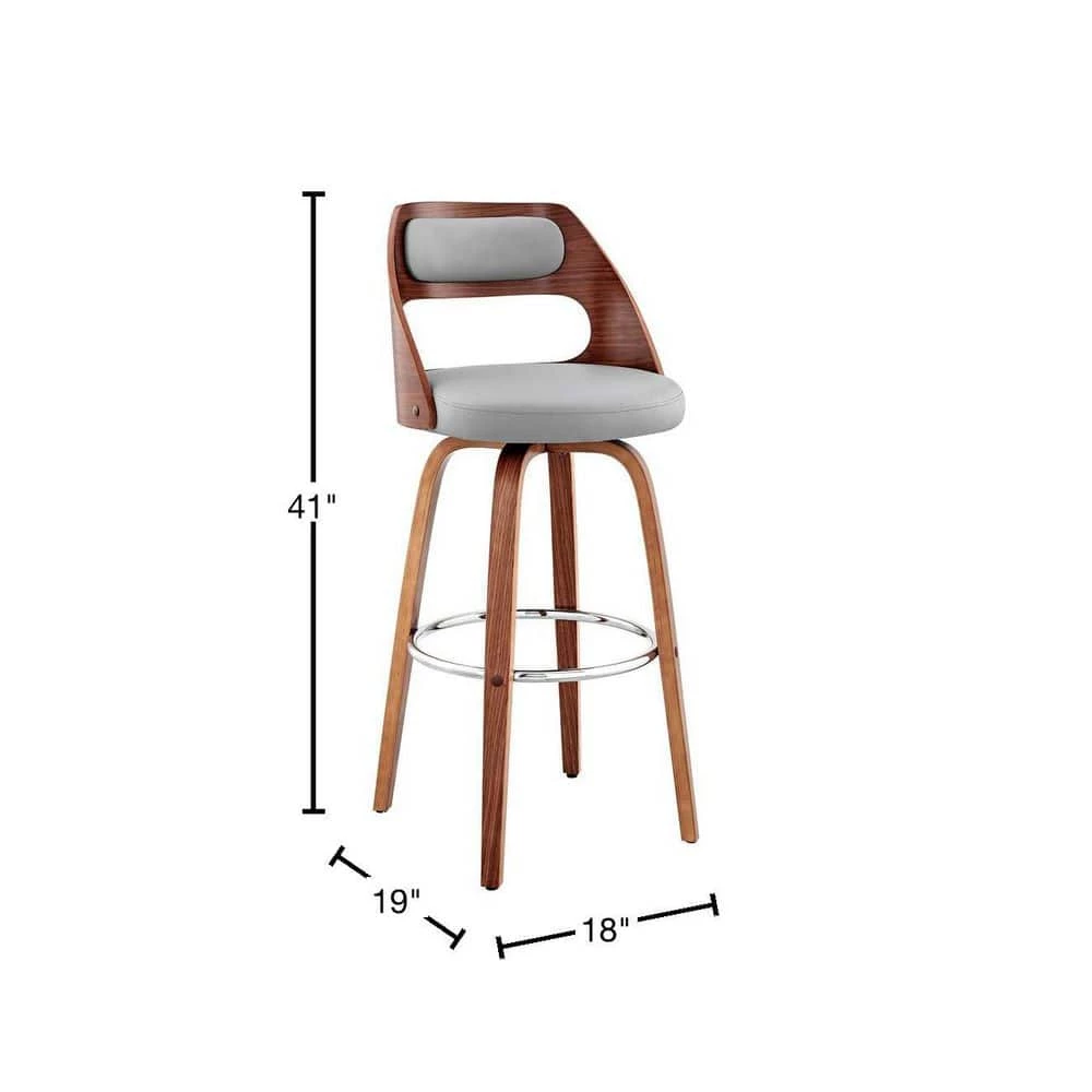Julius 30 in. Barstool w/ High Back Grey Faux Leather and Walnut Wood Finish by Armen Living 4 Julius 30 in. Barstool w/ High Back Grey Faux Leather and Walnut Wood Finish by Armen Living - Image 3