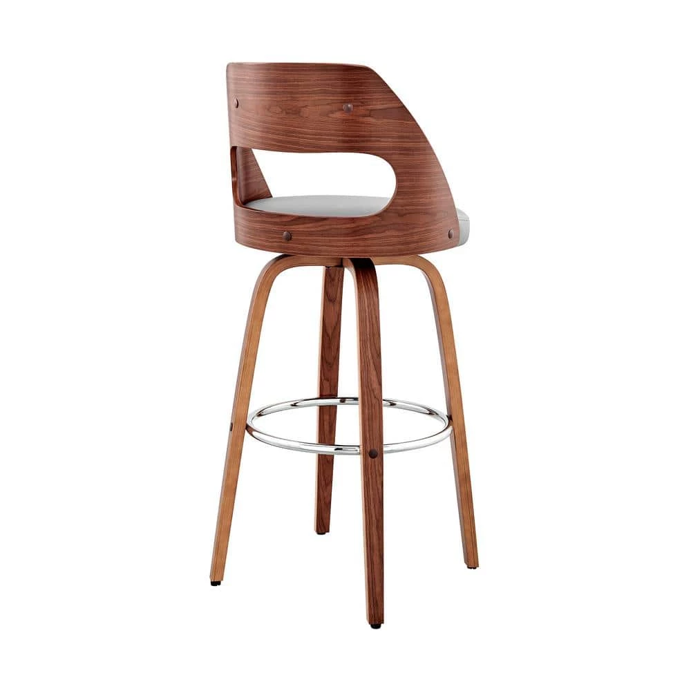 Julius 30 in. Barstool w/ High Back Grey Faux Leather and Walnut Wood Finish by Armen Living 6 Julius 30 in. Barstool w/ High Back Grey Faux Leather and Walnut Wood Finish by Armen Living - Image 5