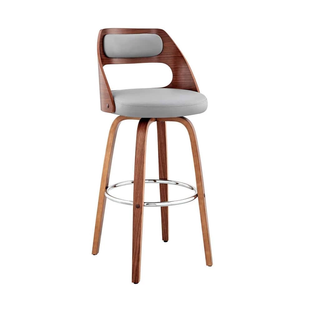Julius 30 in. Barstool w/ High Back Grey Faux Leather and Walnut Wood Finish by Armen Living 2 Julius 30 in. Barstool w/ High Back Grey Faux Leather and Walnut Wood Finish by Armen Living