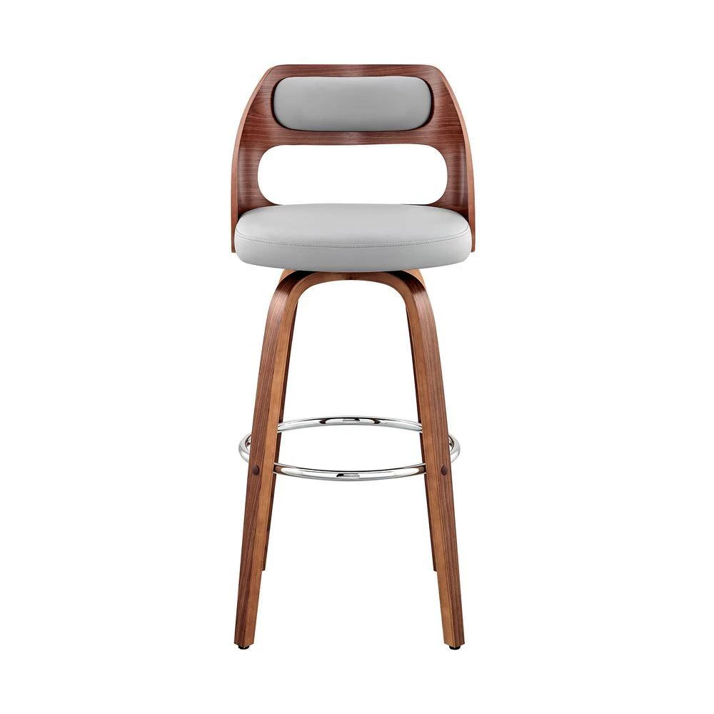 Julius 30 in. Barstool w/ High Back Grey Faux Leather and Walnut Wood Finish by Armen Living 5 Julius 30 in. Barstool w/ High Back Grey Faux Leather and Walnut Wood Finish by Armen Living - Image 4