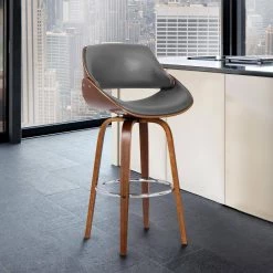 Mona 37.5 in. Walnut Wood Grey Bar Stool by Armen Living -Armen Living Online Shop gray walnut armen living bar stools lcmnbawagr26 31 1000