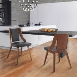 Aniston Gray Faux Leather and Walnut Wood Dining Chairs (Set of 2) by Armen Living -Armen Living Online Shop gray walnut armen living dining chairs lcansiwagr 31 1000