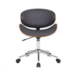 Daphne Gray Modern Office Chair In Chrome Faux Leather And Walnut Veneer Back by Armen Living -Armen Living Online Shop gray walnut armen living task chairs lcdaofchgr c3 1000
