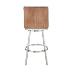 Jermaine 26 in. Counter Height High Back Swivel Bar Stool in Brushed Stainless Steel and Grey Faux Leather by Armen Living -Armen Living Online Shop gray walnut stainless steel armen living bar stools 721535762040 44 1000