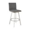 Jermaine 26 in. Counter Height High Back Swivel Bar Stool in Brushed Stainless Steel and Grey Faux Leather by Armen Living -Armen Living Online Shop gray walnut stainless steel armen living bar stools 721535762040 64 1000
