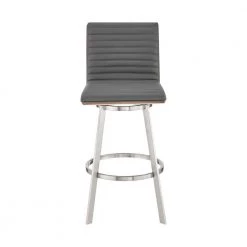 Jermaine 26 in. Counter Height High Back Swivel Bar Stool in Brushed Stainless Steel and Grey Faux Leather by Armen Living -Armen Living Online Shop gray walnut stainless steel armen living bar stools 721535762040 c3 1000