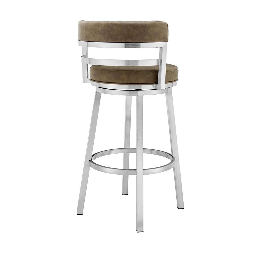 Madrid Contemporary 26 in. Counter Height Barstool in Brushed Stainless Steel Finish and Green Faux Leather by Armen Living 7 Madrid Contemporary 26 in. Counter Height Barstool in Brushed Stainless Steel Finish and Green Faux Leather by Armen Living - Image 5