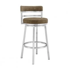 Madrid Contemporary 26 in. Counter Height Barstool in Brushed Stainless Steel Finish and Green Faux Leather by Armen Living
