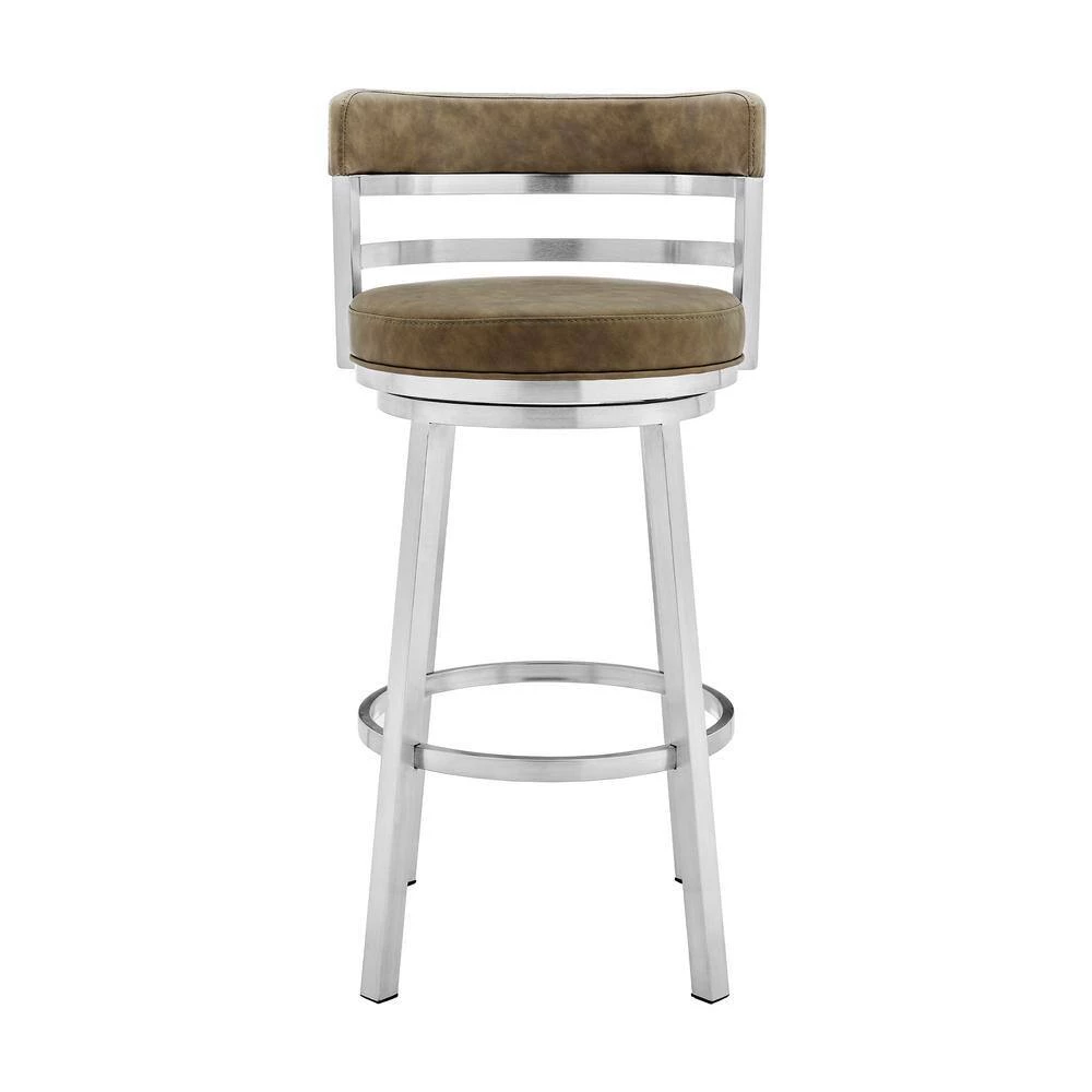 Madrid Contemporary 26 in. Counter Height Barstool in Brushed Stainless Steel Finish and Green Faux Leather by Armen Living 6 Madrid Contemporary 26 in. Counter Height Barstool in Brushed Stainless Steel Finish and Green Faux Leather by Armen Living - Image 4