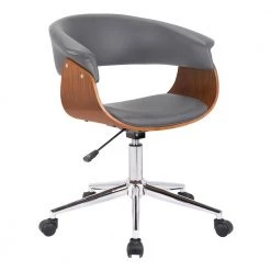Bellevue Chrome with Grey Faux Leather and Walnut Veneer Mid-Century Office Chair by Armen Living -Armen Living Online Shop grey and walnut armen living task chairs lcbvofchwagr c3 1000