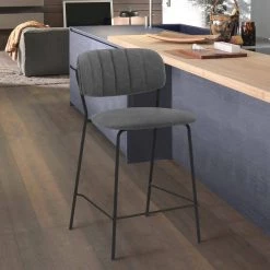 Carlo 26 in. Grey Faux Leather and Black Metal Counter Height Bar Stool by Armen Living -Armen Living Online Shop grey armen living bar stools lccobablgr26 31 1000
