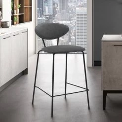 Neo 35 in. Gray Modern Faux Leather and Metal Counter Height Bar Stool by Armen Living -Armen Living Online Shop grey armen living bar stools lcnebablgr26 31 1000