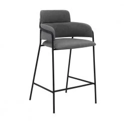 Oshen 36 in. Gray Modern Faux Leather and Metal Counter Height Bar Stool by Armen Living