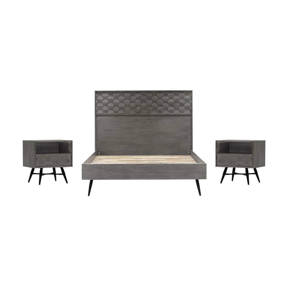 Makena 3-Piece Grey Acacia Queen Bedroom Set by Armen Living 3 Makena 3-Piece Grey Acacia Queen Bedroom Set by Armen Living
