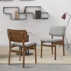 Lima Walnut and Grey Wood Accent Fabric Dining Chairs (Set of 2) by Armen Living -Armen Living Online Shop grey armen living dining chairs lclmsigrwa 31 1000