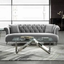 Grey Velvet Contemporary Sofa with Acrylic Legs by Armen Living 11 Grey Velvet Contemporary Sofa with Acrylic Legs by Armen Living -Armen Living Online Shop grey armen living sofas couches lceg3gr 31 1000
