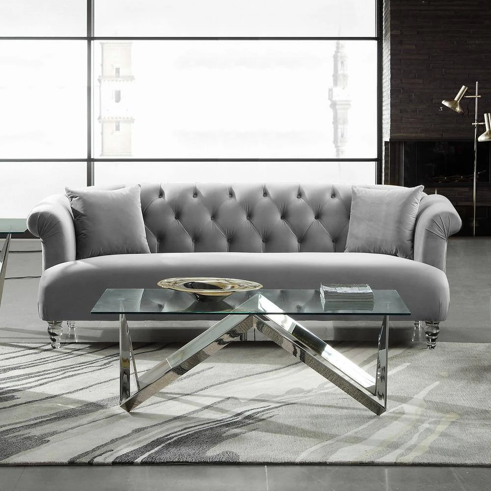 Grey Velvet Contemporary Sofa with Acrylic Legs by Armen Living 7 Grey Velvet Contemporary Sofa with Acrylic Legs by Armen Living - Image 5