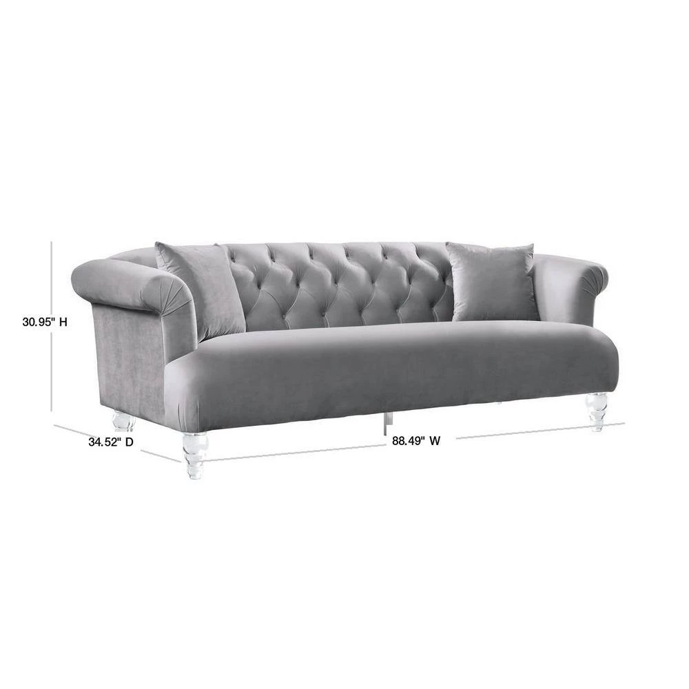 Grey Velvet Contemporary Sofa with Acrylic Legs by Armen Living 5 Grey Velvet Contemporary Sofa with Acrylic Legs by Armen Living - Image 3