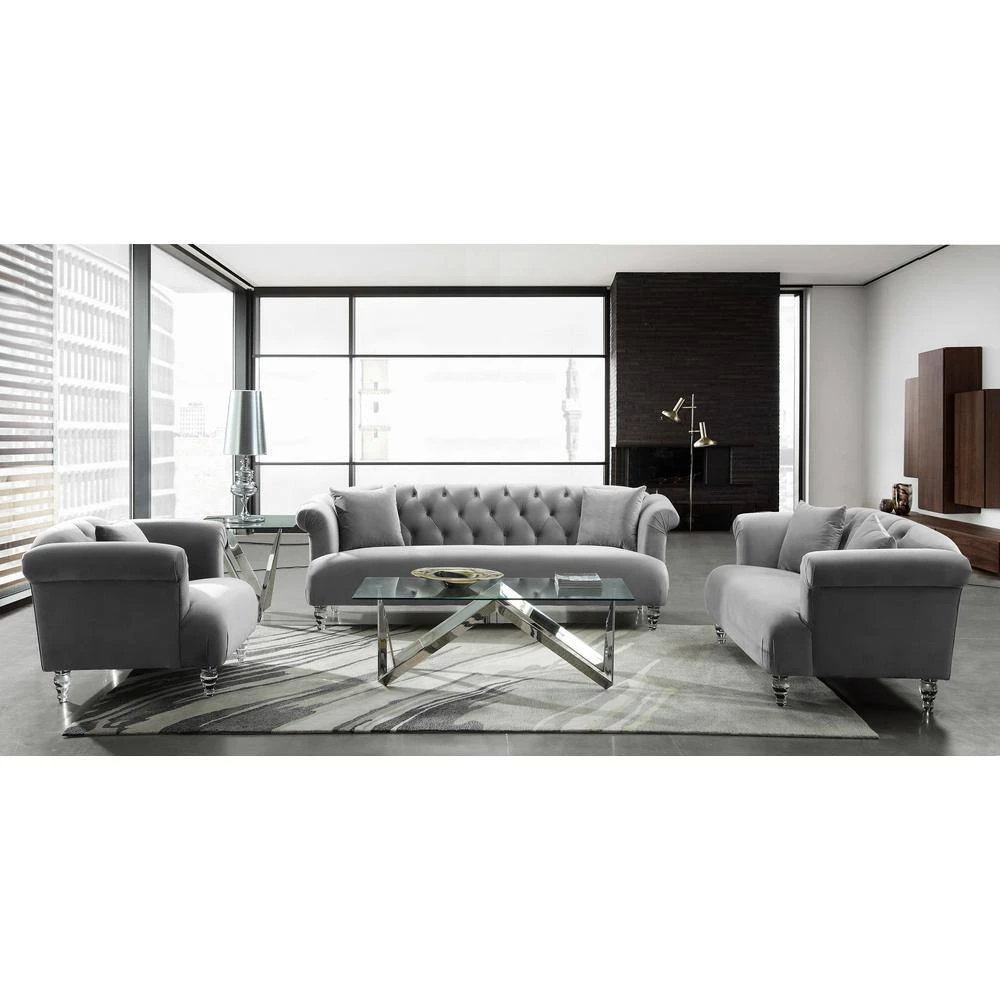 Grey Velvet Contemporary Sofa with Acrylic Legs by Armen Living 6 Grey Velvet Contemporary Sofa with Acrylic Legs by Armen Living - Image 4