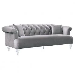 Grey Velvet Contemporary Sofa with Acrylic Legs by Armen Living