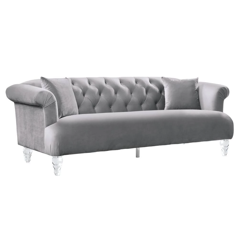 Grey Velvet Contemporary Sofa with Acrylic Legs by Armen Living 3 Grey Velvet Contemporary Sofa with Acrylic Legs by Armen Living