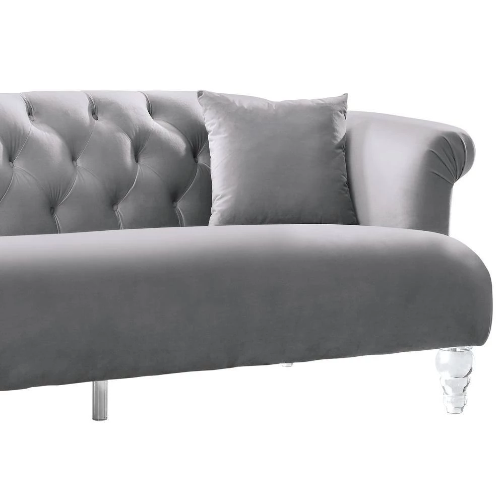 Grey Velvet Contemporary Sofa with Acrylic Legs by Armen Living 4 Grey Velvet Contemporary Sofa with Acrylic Legs by Armen Living - Image 2