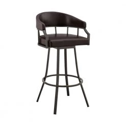 Valerie 40 in. Brown Metal Bar Stool with Faux Leather Seat by Armen Living