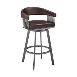Chelsea 34 in. Chocolate Metal Bar Stool with Faux Leather Seat by Armen Living