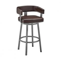 Lorin 38 in. Chocolate Metal Bar Stool with Faux Leather Seat by Armen Living