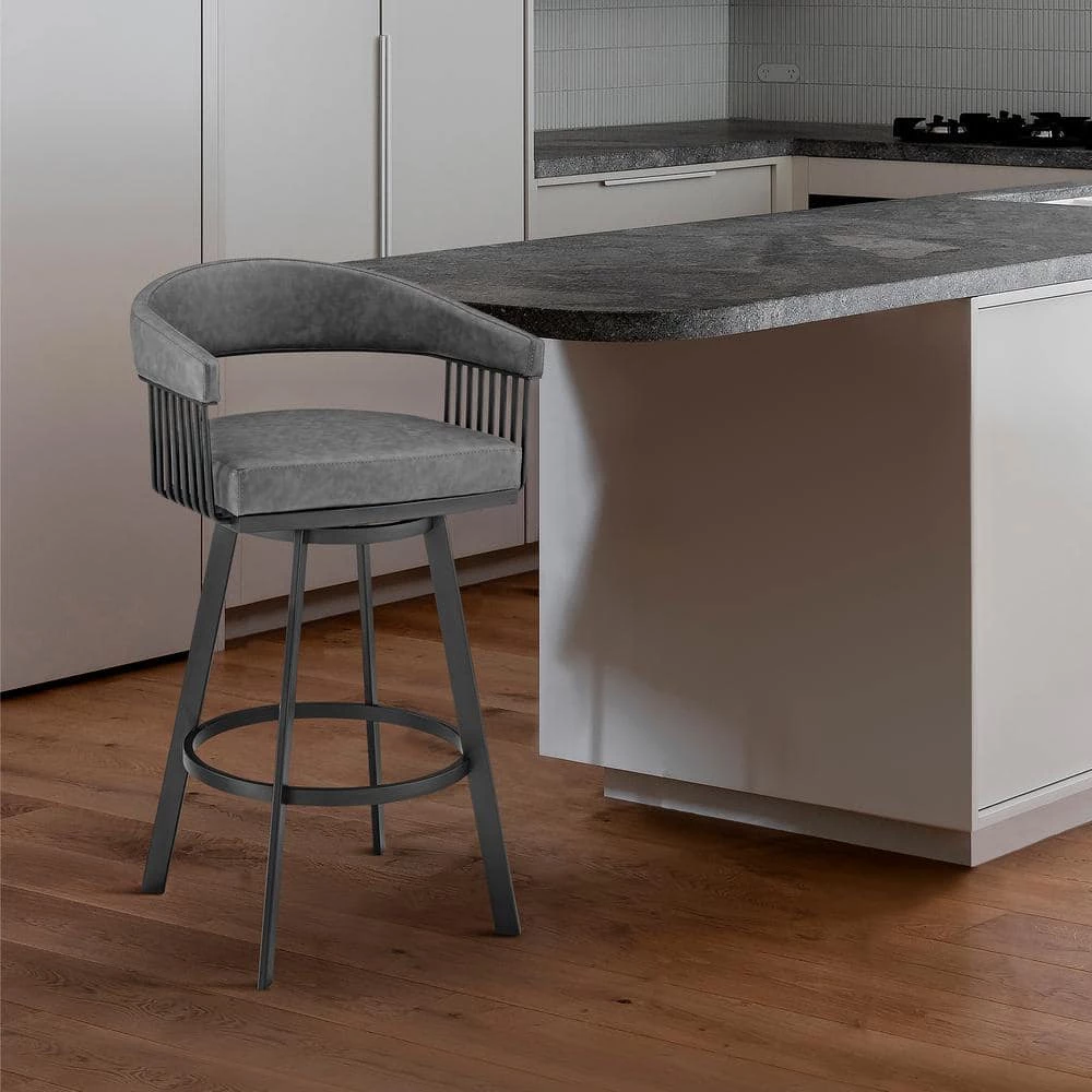 Chelsea 38 in. Vintage Gray Metal Bar Stool with Faux Leather Seat by Armen Living 11 Chelsea 38 in. Vintage Gray Metal Bar Stool with Faux Leather Seat by Armen Living - Image 9