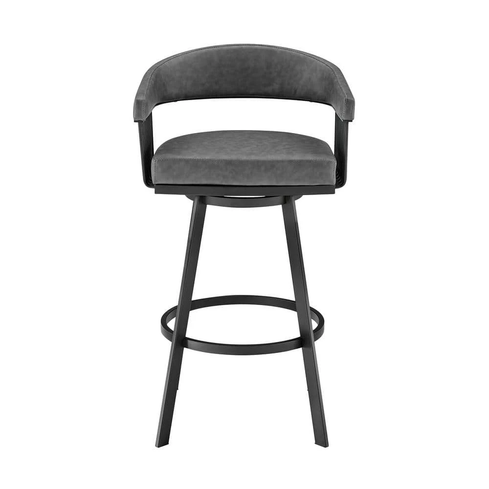 Chelsea 38 in. Vintage Gray Metal Bar Stool with Faux Leather Seat by Armen Living 5 Chelsea 38 in. Vintage Gray Metal Bar Stool with Faux Leather Seat by Armen Living - Image 3