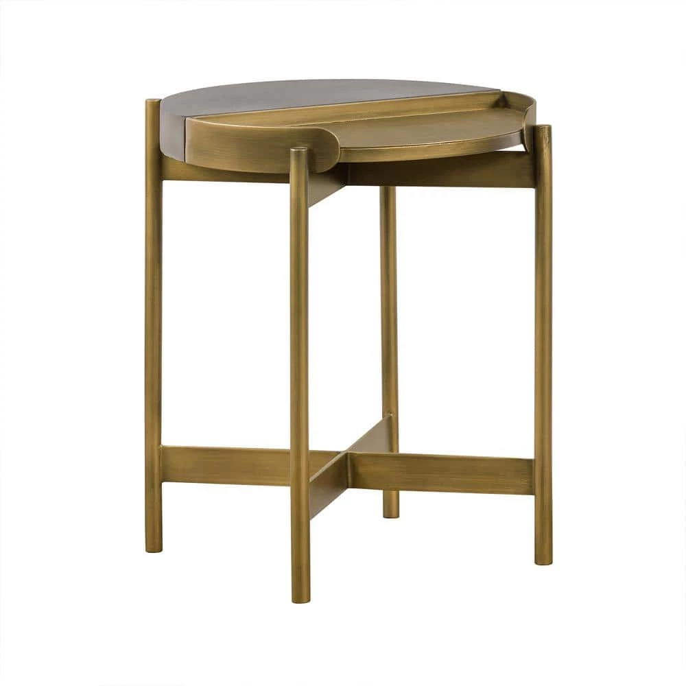 Dua 20 in. H Grey Antique Brass Concrete End Table by Armen Living 3 Dua 20 in. H Grey Antique Brass Concrete End Table by Armen Living