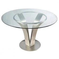 Cleo Contemporary Dining Table In Stainless Steel With Clear Glass by Armen Living