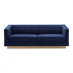 Miranda 84 in. Navy Velvet 3-Seater Camelback Sofa with Square Arms by Armen Living