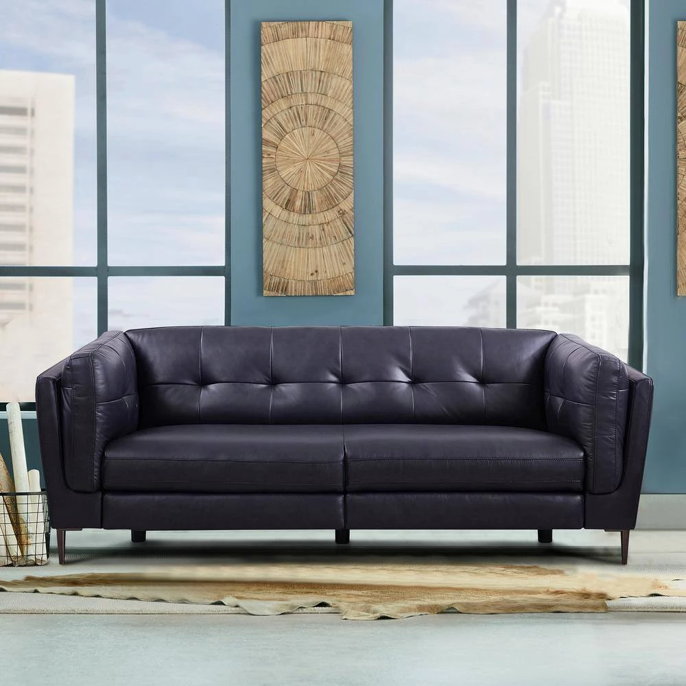 Primrose Dark Metal and Navy Genuine Leather Contemporary Sofa by Armen Living 11 Primrose Dark Metal and Navy Genuine Leather Contemporary Sofa by Armen Living - Image 9