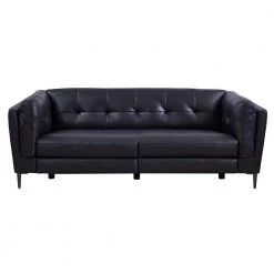 Primrose Dark Metal and Navy Genuine Leather Contemporary Sofa by Armen Living