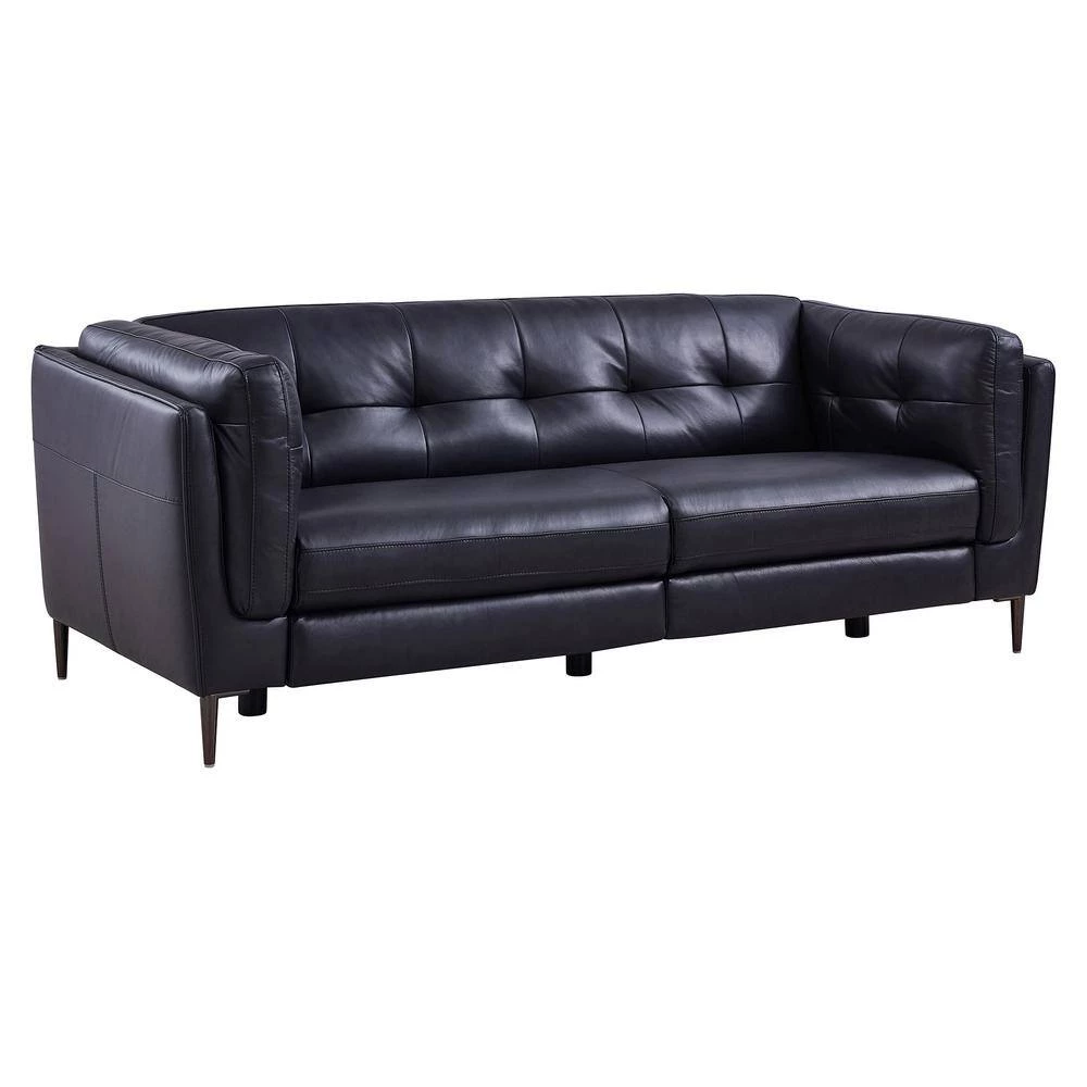 Primrose Dark Metal and Navy Genuine Leather Contemporary Sofa by Armen Living 4 Primrose Dark Metal and Navy Genuine Leather Contemporary Sofa by Armen Living - Image 2
